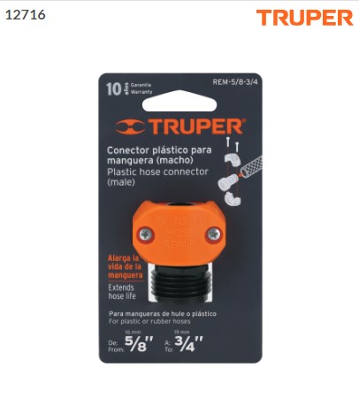 Conector 5/8-3/4 macho de ABS para manguera, Truper