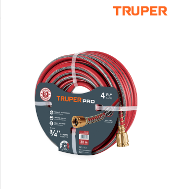Manguera 1/2" super reforzada 4 capas 25 m conexiones metal