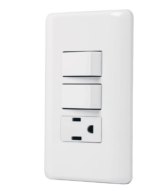Placa armada con contacto y 2 interruptores sencillos, Basic