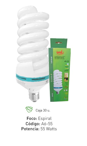 FOCO AHORR. ESPIRAL DE 55W EN CAJA IML, DE 8,000 HORAS