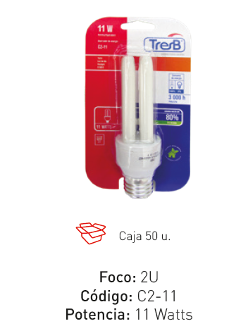 FOCO AHORR. 2U DE 11W 3B EN BL, DE 3,000 HORAS