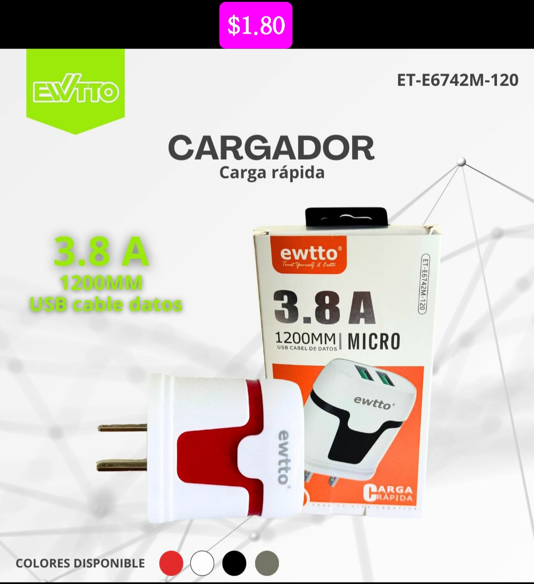 Cargador ET-E6742M micro tipo V8