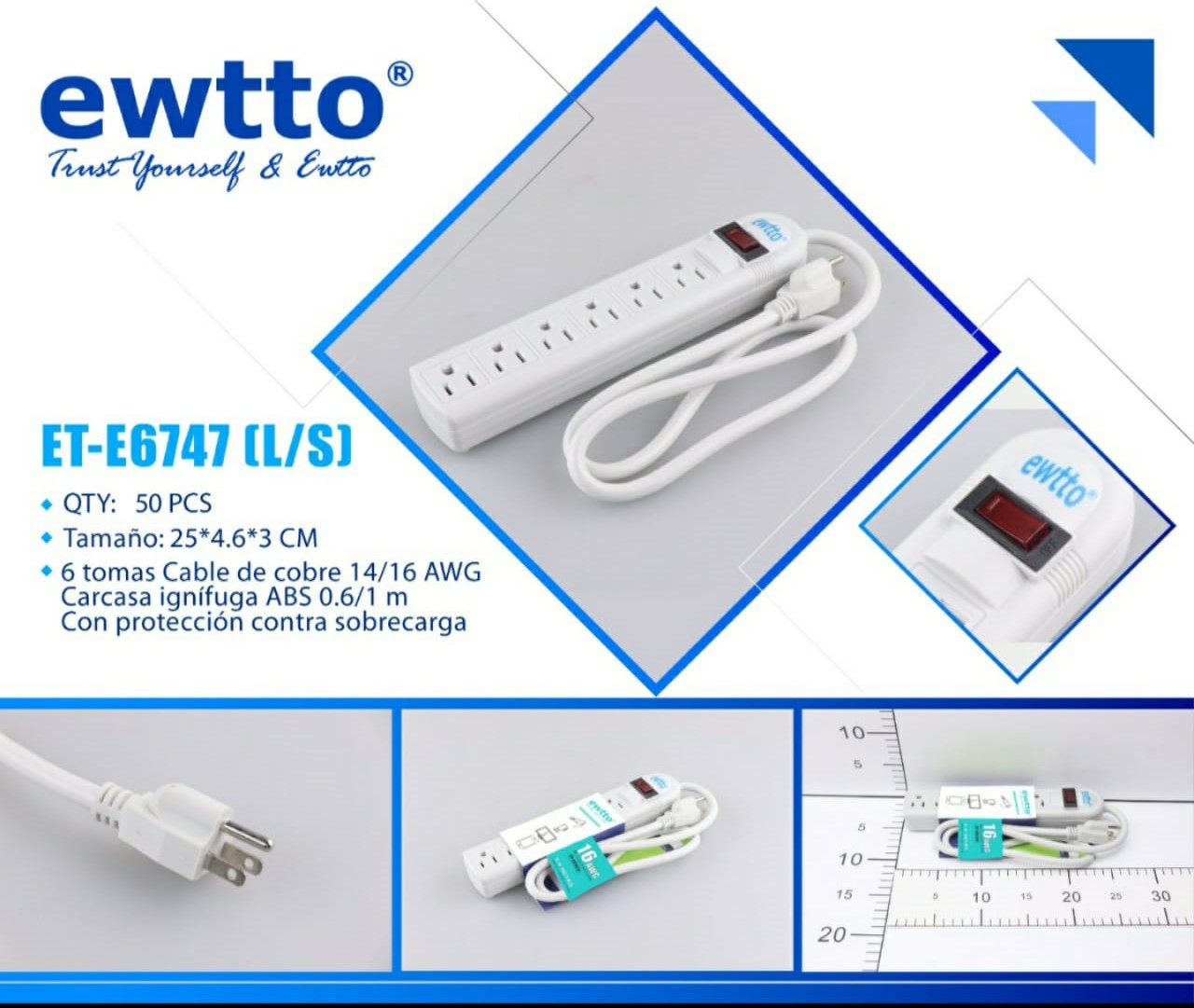 Regleta multiple x6 tomas Ewtto