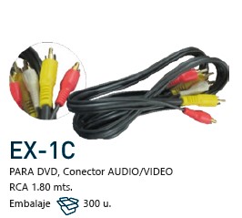 EXTENSION AUDIO Y VIDEO RCA 1.8 MTS Punta Dorada, c/cable Coax.