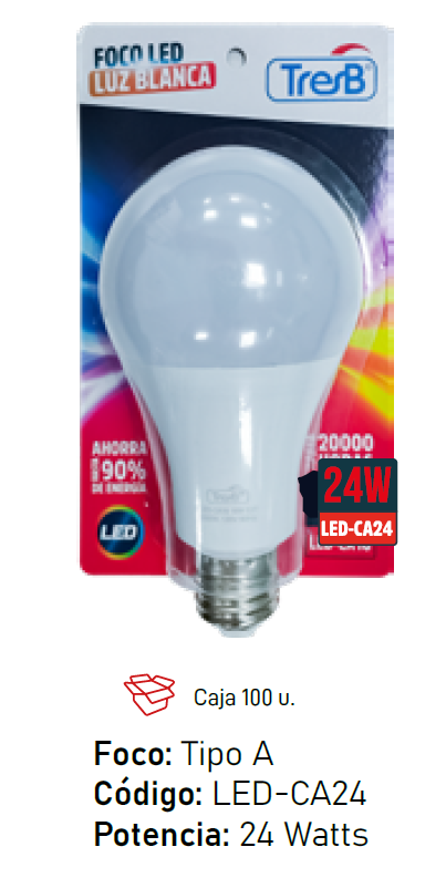 Foco led 24W tres B tipo A, en caja